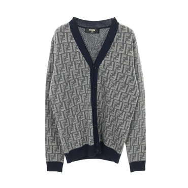 FENDI FF logo cardigan knitwear FZC491 wool Navy Used mens