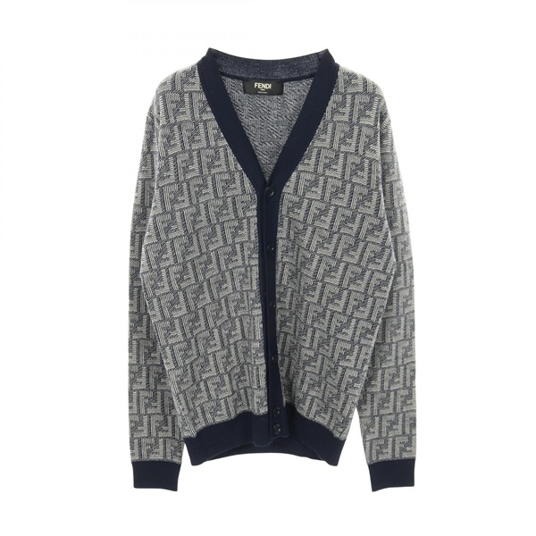 FENDI FF logo cardigan knitwear FZC491 wool Navy Used mens