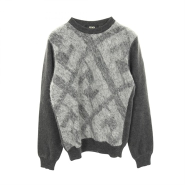 FENDI FF pattern knitwear sweater #46 FZX091 wool Moheya Gray Used mens