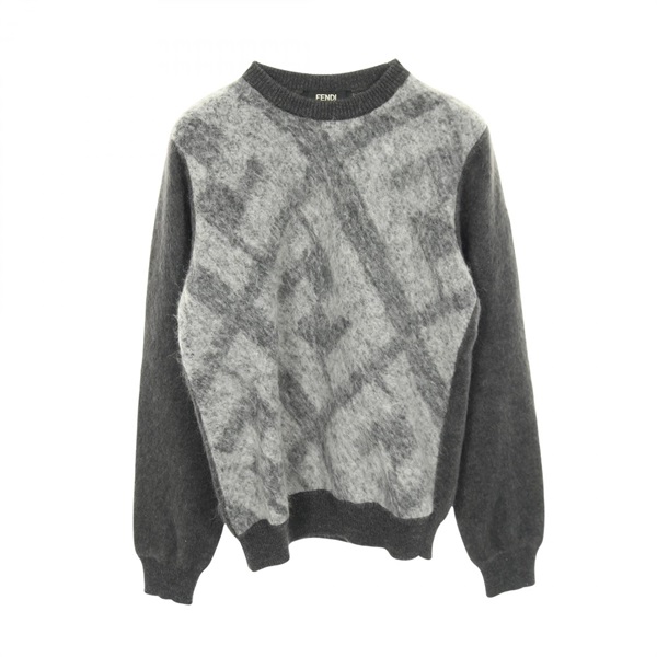FENDI FF pattern knitwear sweater #46 FZX091 wool Moheya Gray Used mens