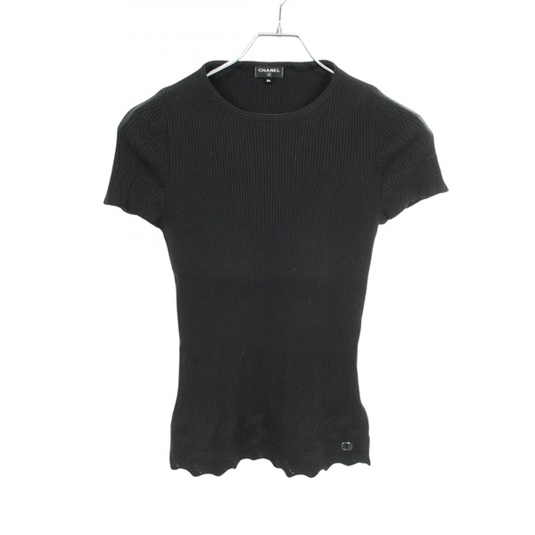 CHANEL COCO Mark knitwear sweater cotton Black Used Women size 34