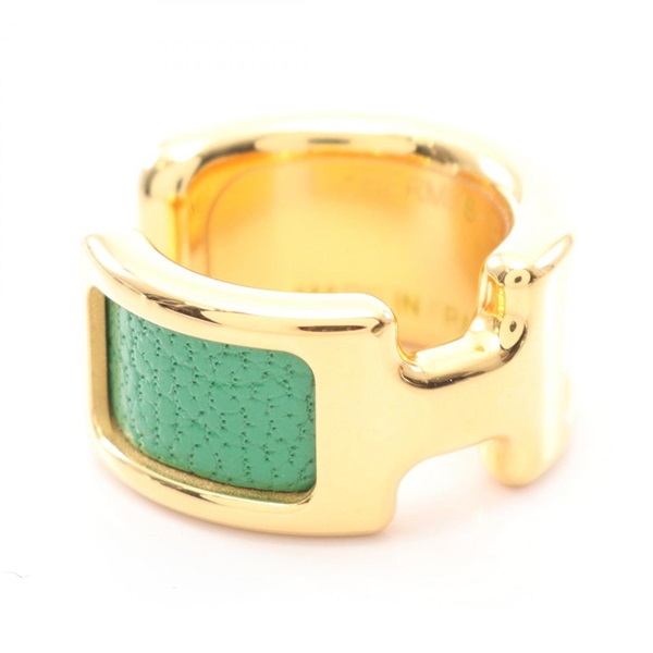 HERMES Olymp PM Ring accessories Gold Plated leather Green Used Women