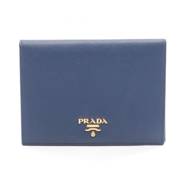 PRADA Passport Card Case Saffiano leather Navy Used unisex