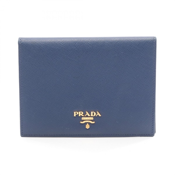PRADA Passport Card Case Saffiano leather Navy Used unisex