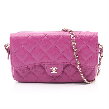 CHANEL Matelasse Chain Phone Case Wallet Shoulder Bag AP2096 leather Purple Used