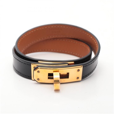 HERMES Kelly Double Tour Bracelet Bangle Box calf leather Black Used Women A