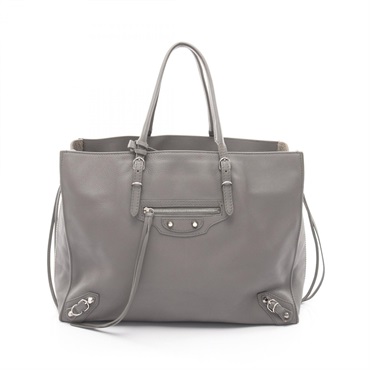 BALENCIAGA Paper B4 Zip Around Shoulder Tote Bag 432596 leather Gray Used Women