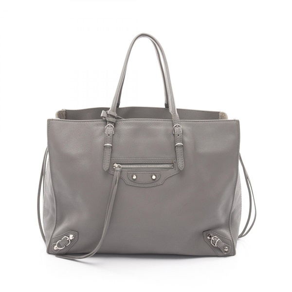 BALENCIAGA Paper B4 Zip Around Shoulder Tote Bag 432596 leather Gray Used Women