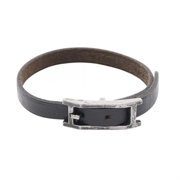 HERMES Api3 Tandem Bracelet Leather Stainless Steel Black SHW Used Women G