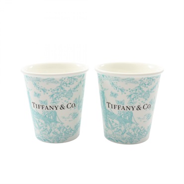 TIFFANY＆CO Toile Coffee Cups (Set of 2) Tableware China White Green Used Women