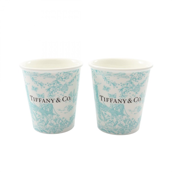TIFFANY＆CO Toile Coffee Cups (Set of 2) Tableware China White Green Used Women