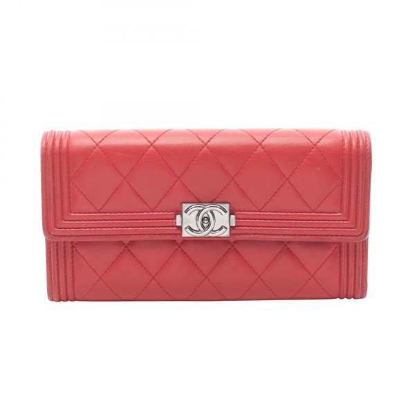 CHANEL Boy chanel Bifoldpurse A80286 Lamb sheep leather Red Used Women SHW