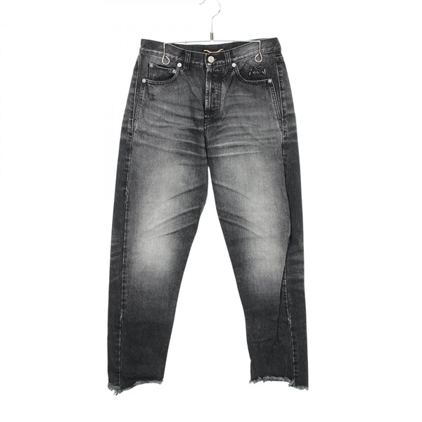 SAINT LAURENT PARIS Logo embossed Raw hem Denim pants 480678 cotton Used #27