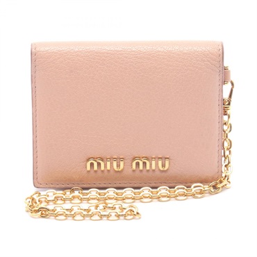 Miu Miu MADRAS Madras Card Case leather Pink Used Women