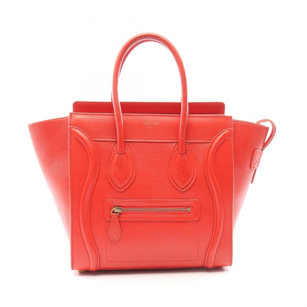 CELINE Luggage micro shopper Hand Tote Bag 167793 leather Red Used Women