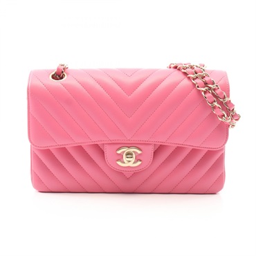 CHANEL Chevron V Stitch Chain Shoulder Handbag A01113 Lamb leather Pink GHW Used