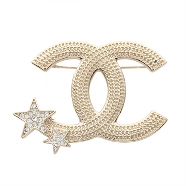 CHANEL COCO Mark Star Brooch Pin Gold Plated Rhinestone Clear Used Women CC