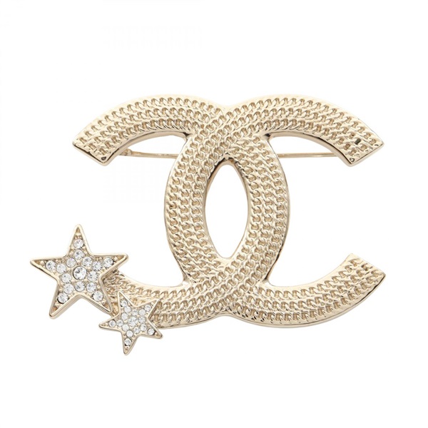 CHANEL COCO Mark Star Brooch Pin Gold Plated Rhinestone Clear Used Women CC