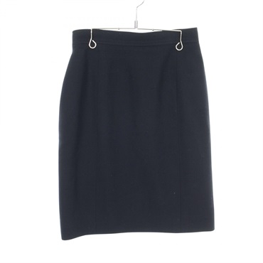 CHANEL A-line Skirt #42 wool Navy Used Women Coco CC