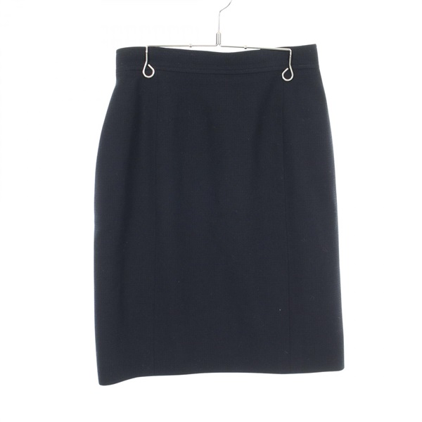 CHANEL A-line Skirt #42 wool Navy Used Women Coco CC
