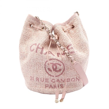 CHANEL Deauville Drawstring Chain Shoulder Bag A57536 leather straw Pink Used CC
