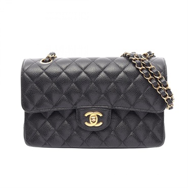 CHANEL Matelasse W Flap Chain Shoulder Handbag A01113 leather Black GHW Used CC