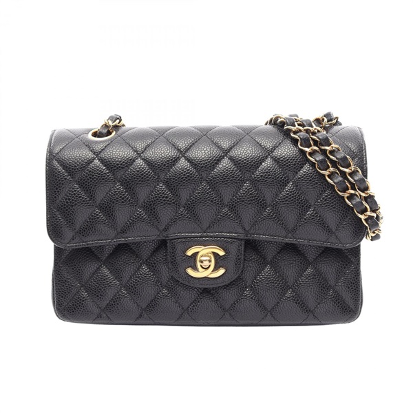 CHANEL Matelasse W Flap Chain Shoulder Handbag A01113 leather Black GHW Used CC