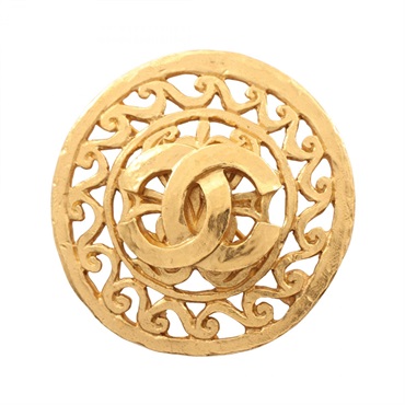 CHANEL COCO Mark Circle Brooch Gold Plated Used Women