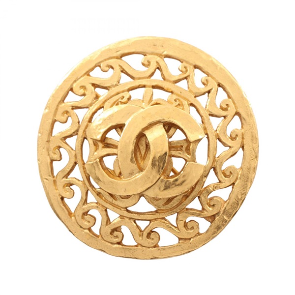 CHANEL COCO Mark Circle Brooch Gold Plated Used Women