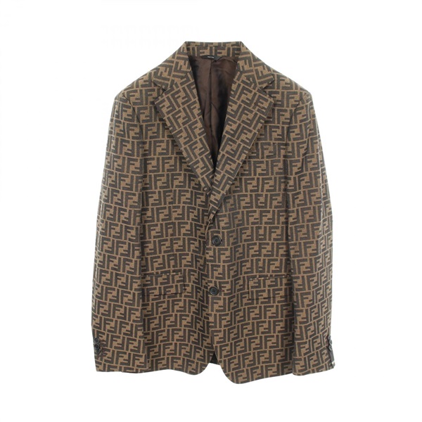 FENDI Zucca Tailored Jacket Blazer #46 Polyester Cotton Brown Used mens