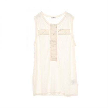 CHANEL Summer knit with contrasting panels Tank top Rayon White #36 Used Women