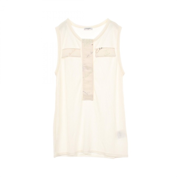 CHANEL Summer knit with contrasting panels Tank top Rayon White #36 Used Women