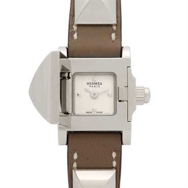 HERMES Mini Medor Wrist Watch ME2.110 Quartz SS Leather belt Used Women