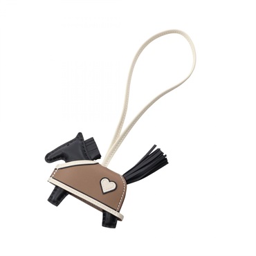 HERMES Rodeo PM Robeo coeur bag charm K Agneau milo Swift Black Etoupe Craie