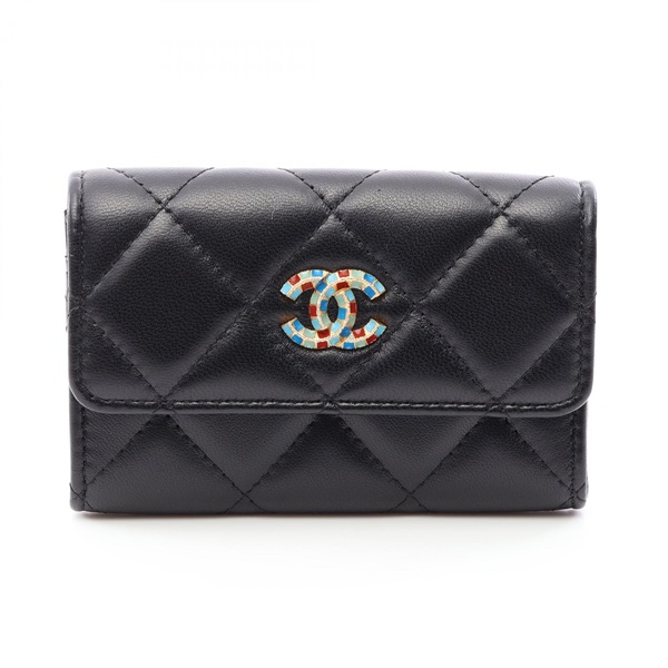 CHANEL Matelasse Card Case Holder Lambskin sheep leather Black GHW Used Women CC