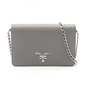 PRADA SAFFIANO LUX Chain Shoulder Crossbody Bag 1BP006 leather Gray Used Women