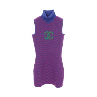 CHANEL COCO Mark Herringbone Sleeveless Dress #34 P71620K10290 cashmere Used CC