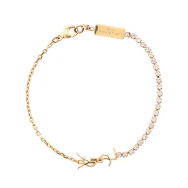 SAINT LAURENT PARIS Cassandra Bracelet Gold Plated Rhinestone Clear Used Women