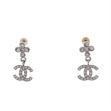 CHANEL COCO Mark Pierced earrings Metal Rhinestone Used