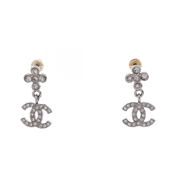 CHANEL COCO Mark Pierced earrings Metal Rhinestone Used