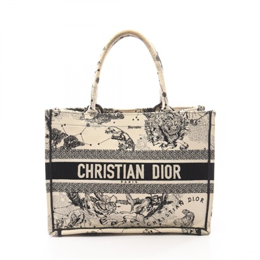 Christian Dior BOOK TOTE Medium Toile de Jouy hand Bag canvas Beige Black Used