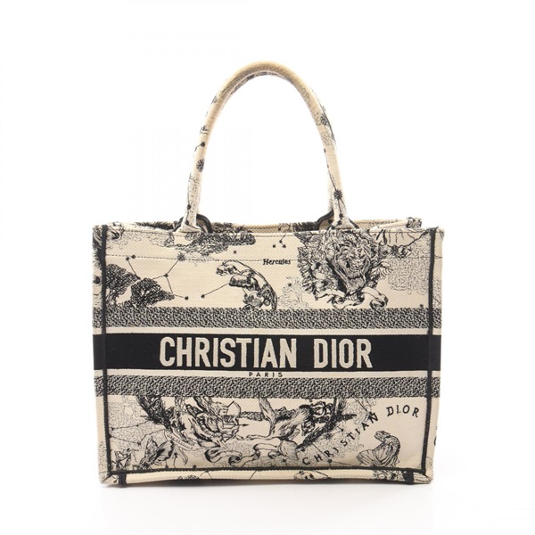 Christian Dior BOOK TOTE Medium Toile de Jouy hand Bag canvas Beige Black Used