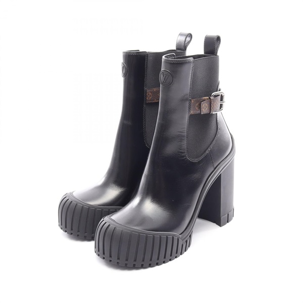 LOUIS VUITTON Ruby Line Zogram short boots #38.5 shoes leather canvas Black