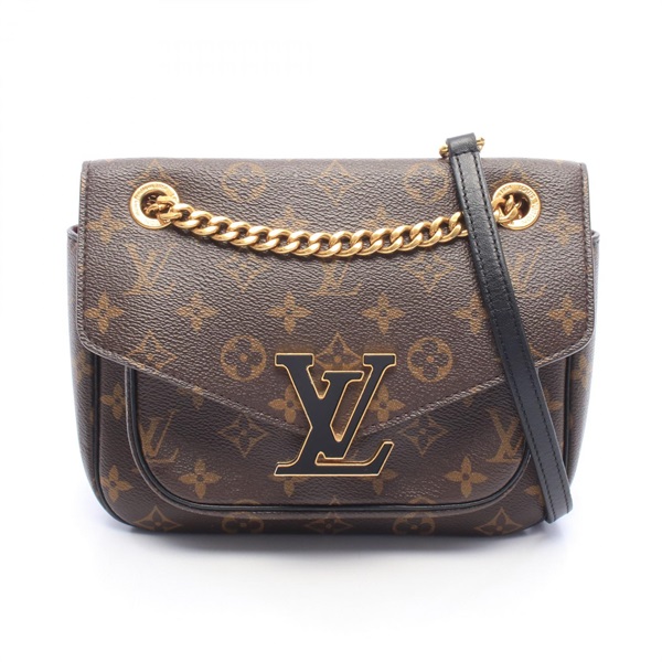 LOUIS VUITTON Passy Shoulder Bag M45592 Monogram canvas leather Brown Black Used