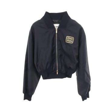 Miu Miu Logo embroidered Cropped Blouson Jacket #40 ML936 wool Navy Preowned