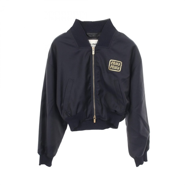 Miu Miu Logo embroidered Cropped Blouson Jacket #40 ML936 wool Navy Preowned