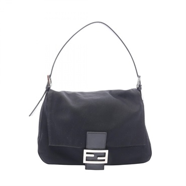 FENDI Mamma Bucket Shoulder Handbag leather Fabric Black SHW Used Women