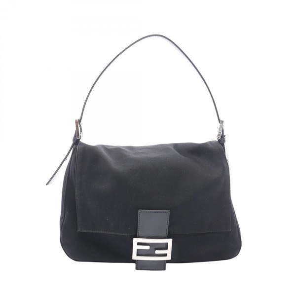FENDI Mamma Bucket Shoulder Handbag leather Fabric Black SHW Used Women