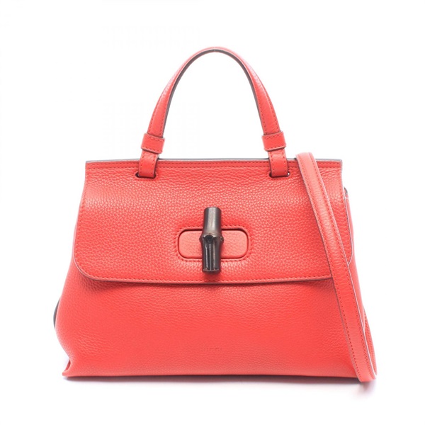 GUCCI Bamboo Daily Shoulder Crossbody Bag Handbag 370831 leather Red Used Women