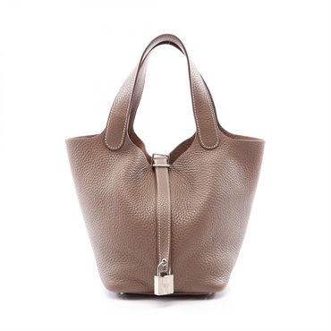 HERMES Picotin Lock PM Tote Handbag Clemence leather Gray Etoupe Grey SHW Used X